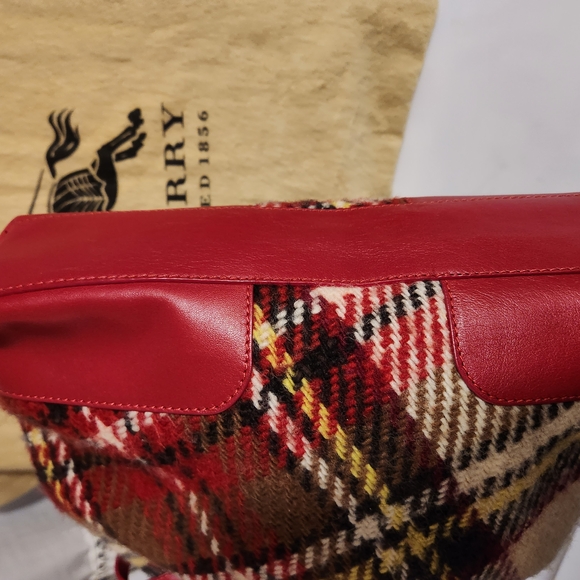 Burberry Plaid Wool Bag with Red Leather Trim - Picture 10 of 16